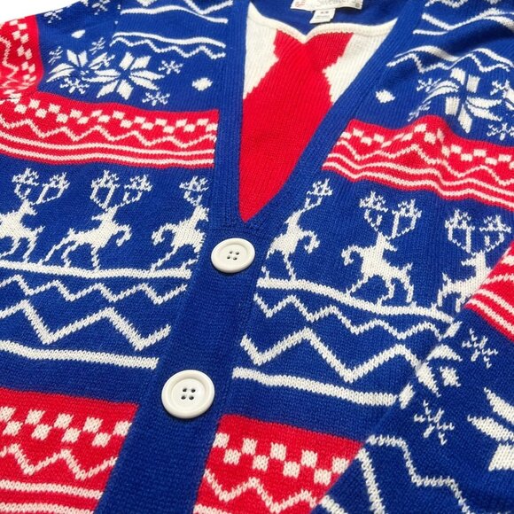 Jolly Sweaters Christmas Sweater Mens Size M Red White Blue Suit Fair Isle - Picture 2 of 4